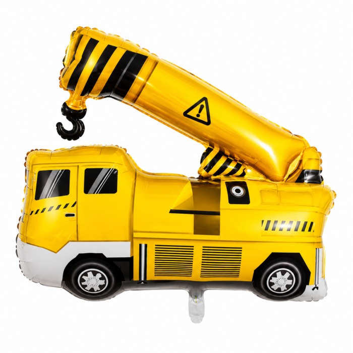 Construction Theme Foil Balloons Set of 5 – Crane Truck, Vehicles, Star & Round Balloons - Image 2