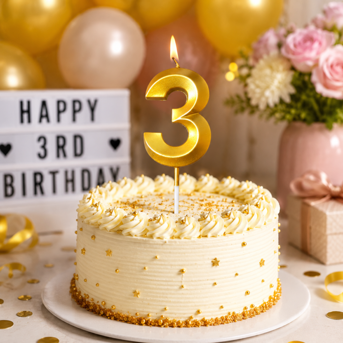 Number 3 Birthday Candle, Gold - Image 3