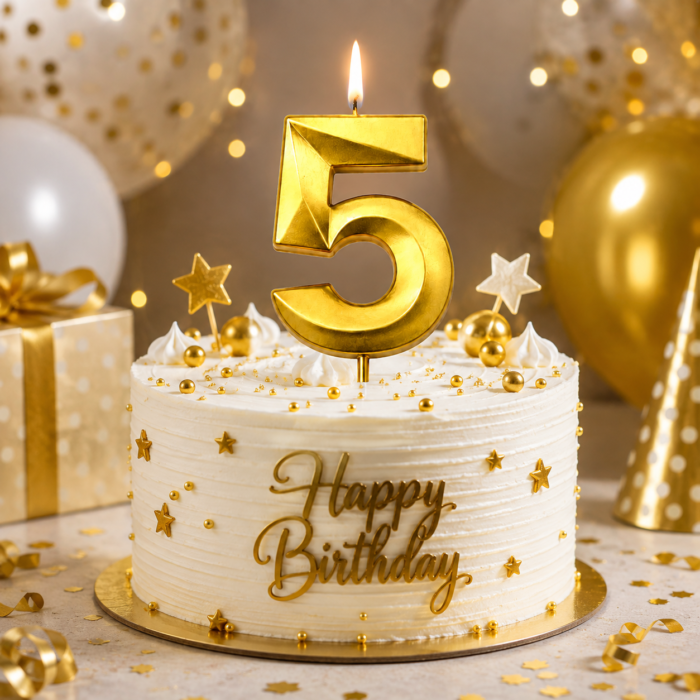 Number 5 Birthday Candle, Gold - Image 3