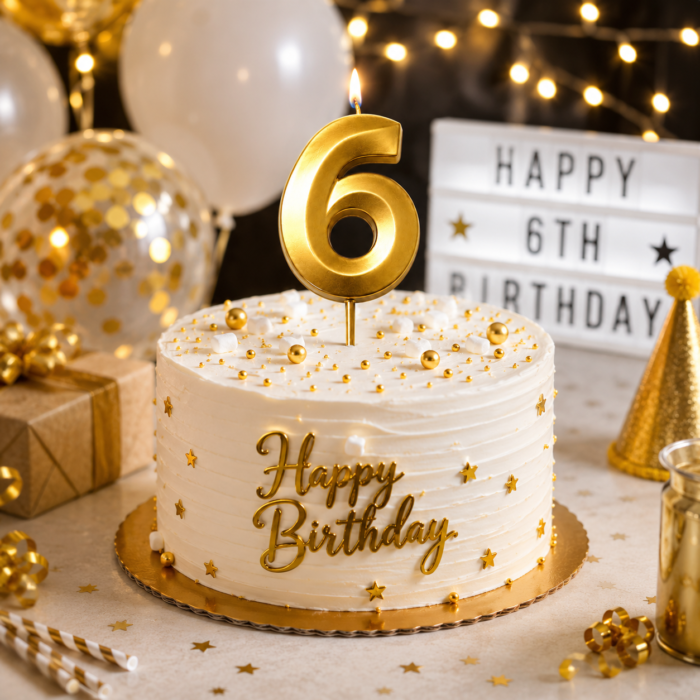 Number 6 Birthday Candle, Gold - Image 3