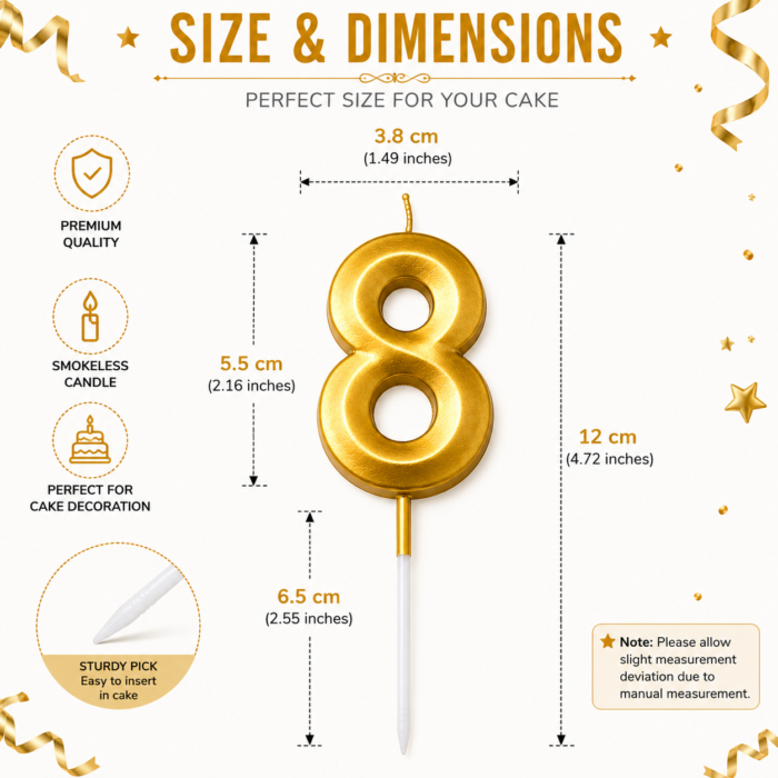 Number 8 Birthday Candle, Gold - Image 2