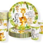 Animal Theme Birthday Party Supplies for Kids, Jungle Animal Party Plates & Cups, Safari Party Tableware Set, Zoo Animal Birthday Decorations, Disposable for Boys Girls Jungle Theme Party - 20