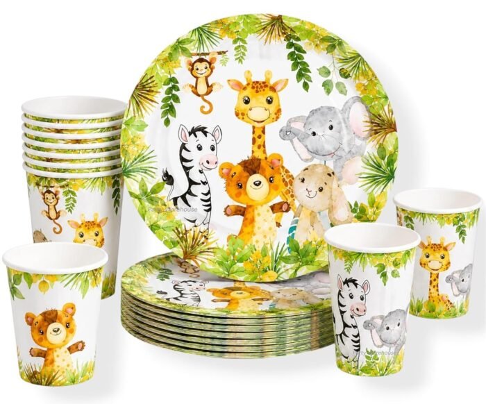 Animal Theme Birthday Party Supplies for Kids, Jungle Animal Party Plates & Cups, Safari Party Tableware Set, Zoo Animal Birthday Decorations, Disposable for Boys Girls Jungle Theme Party - 20 - Image 2