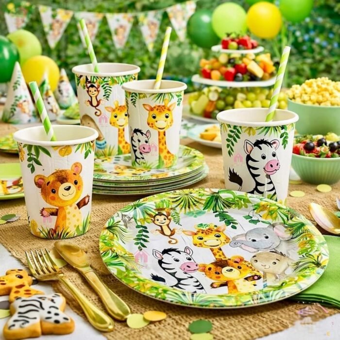 Animal Theme Birthday Party Supplies for Kids, Jungle Animal Party Plates & Cups, Safari Party Tableware Set, Zoo Animal Birthday Decorations, Disposable for Boys Girls Jungle Theme Party - 20 - Image 3
