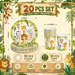 Animal Theme Birthday Party Supplies for Kids, Jungle Animal Party Plates & Cups, Safari Party Tableware Set, Zoo Animal Birthday Decorations, Disposable for Boys Girls Jungle Theme Party - 20 - Image 4