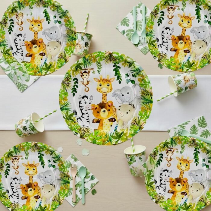 Animal Theme Birthday Party Supplies for Kids, Jungle Animal Party Plates & Cups, Safari Party Tableware Set, Zoo Animal Birthday Decorations, Disposable for Boys Girls Jungle Theme Party - 20 - Image 5