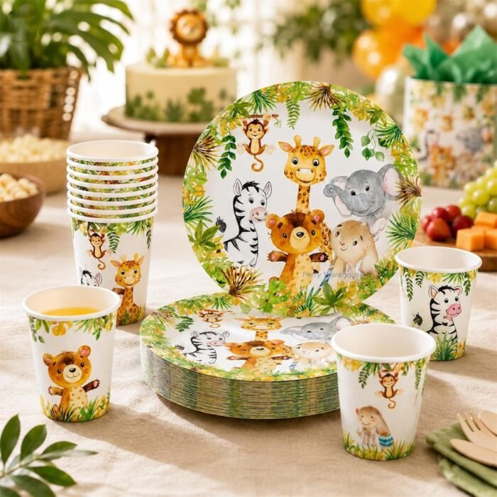 Animal Theme Birthday Party Supplies for Kids, Jungle Animal Party Plates & Cups, Safari Party Tableware Set, Zoo Animal Birthday Decorations, Disposable for Boys Girls Jungle Theme Party - 20 - Image 6
