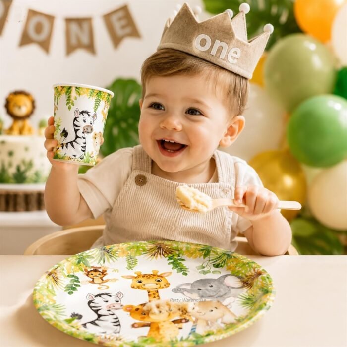 Animal Theme Birthday Party Supplies for Kids, Jungle Animal Party Plates & Cups, Safari Party Tableware Set, Zoo Animal Birthday Decorations, Disposable for Boys Girls Jungle Theme Party - 20 - Image 9