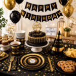 MY PARTY SUPPLIERS Happy Birthday Party Supplies Set, Black & Gold Birthday Decoration Tableware with Paper Plates, Cups & Party Hats, Disposable Birthday Party Tableware for Kids & Adults - 30Pcs set - Image 5