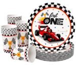 Racing Car Birthday Party Supplies Set, 10 Paper Plates and Cups, Race Car Theme for Boys and Kids, First Birthday, Racing Party Celebration 9 Inch Plates, 3.9 Inch Cups - 20 Pcs
