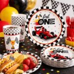 Racing Car Birthday Party Supplies Set, 10 Paper Plates and Cups, Race Car Theme for Boys and Kids, First Birthday, Racing Party Celebration 9 Inch Plates, 3.9 Inch Cups - 20 Pcs - Image 3