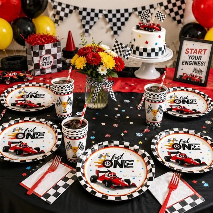 Racing Car Birthday Party Supplies Set, 10 Paper Plates and Cups, Race Car Theme for Boys and Kids, First Birthday, Racing Party Celebration 9 Inch Plates, 3.9 Inch Cups - 20 Pcs - Image 6