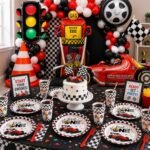 Racing Car Birthday Party Supplies Set, 10 Paper Plates and Cups, Race Car Theme for Boys and Kids, First Birthday, Racing Party Celebration 9 Inch Plates, 3.9 Inch Cups - 20 Pcs - Image 8