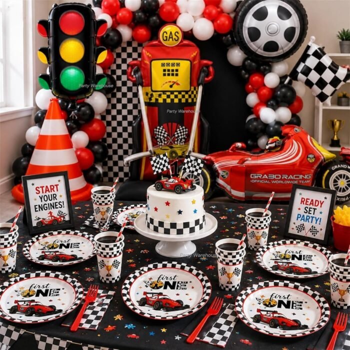 Racing Car Birthday Party Supplies Set, 10 Paper Plates and Cups, Race Car Theme for Boys and Kids, First Birthday, Racing Party Celebration 9 Inch Plates, 3.9 Inch Cups - 20 Pcs - Image 8