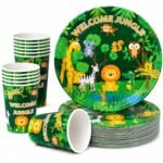 Safari Birthday Party Supplies for Kids, Jungle Animal Party Plates & Cups, Safari Party Tableware Set, Zoo Animal Birthday Decorations, Disposable for Boys Girls Jungle Theme Party - 20
