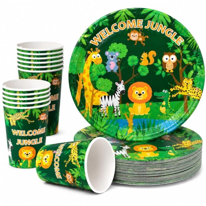 Safari Birthday Party Supplies for Kids, Jungle Animal Party Plates & Cups, Safari Party Tableware Set, Zoo Animal Birthday Decorations, Disposable for Boys Girls Jungle Theme Party - 20 - Image 2