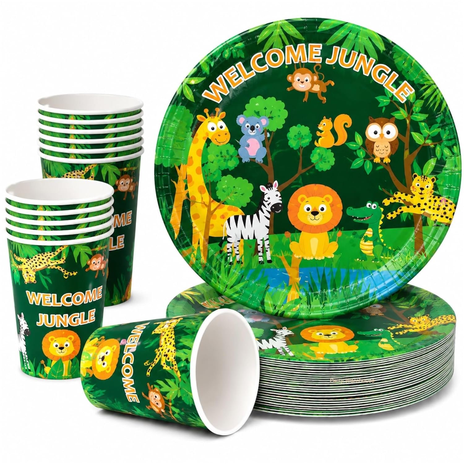 jungle1 Safari Birthday Party Supplies for Kids, Jungle Animal Party Plates & Cups, Safari Party Tableware Set, Zoo Animal Birthday Decorations, Disposable for Boys Girls Jungle Theme Party - 20 - Image 1