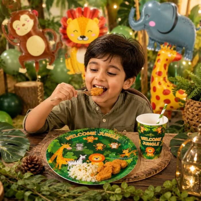 Safari Birthday Party Supplies for Kids, Jungle Animal Party Plates & Cups, Safari Party Tableware Set, Zoo Animal Birthday Decorations, Disposable for Boys Girls Jungle Theme Party - 20 - Image 3