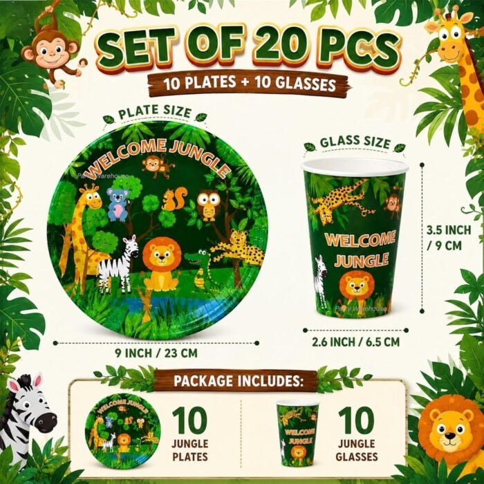 Safari Birthday Party Supplies for Kids, Jungle Animal Party Plates & Cups, Safari Party Tableware Set, Zoo Animal Birthday Decorations, Disposable for Boys Girls Jungle Theme Party - 20 - Image 4