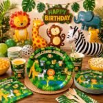 Safari Birthday Party Supplies for Kids, Jungle Animal Party Plates & Cups, Safari Party Tableware Set, Zoo Animal Birthday Decorations, Disposable for Boys Girls Jungle Theme Party - 20 - Image 5
