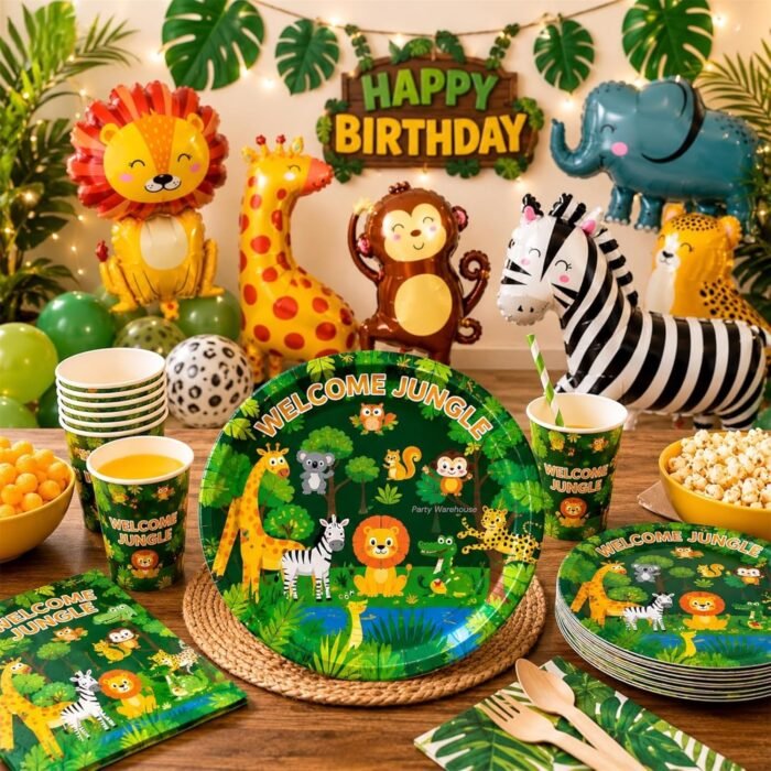 Safari Birthday Party Supplies for Kids, Jungle Animal Party Plates & Cups, Safari Party Tableware Set, Zoo Animal Birthday Decorations, Disposable for Boys Girls Jungle Theme Party - 20 - Image 5