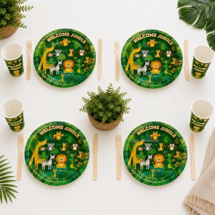 Safari Birthday Party Supplies for Kids, Jungle Animal Party Plates & Cups, Safari Party Tableware Set, Zoo Animal Birthday Decorations, Disposable for Boys Girls Jungle Theme Party - 20 - Image 9