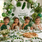 MY PARTY SUPPLIERS Happy Birthday Party Tableware Set | Tropical Green Leaf Theme Disposable Paper Plates & Cups | Birthday Party Supplies for Kids & Adults | Table Decoration Set - Image 4
