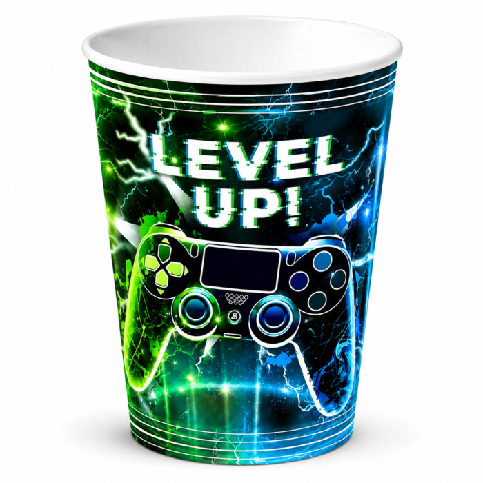 Video Game Birthday Party Supplies, Level Up Gaming Party Decorations for Boys Kids Gamer Party Tableware Set with 10 Paper Plates & Cups, Video Game Controller Birthday Decorations Set of 20 Pcs - Image 3