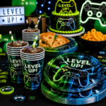 Video Game Birthday Party Supplies, Level Up Gaming Party Decorations for Boys Kids Gamer Party Tableware Set with 10 Paper Plates & Cups, Video Game Controller Birthday Decorations Set of 20 Pcs - Image 4
