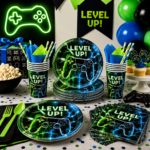 Video Game Birthday Party Supplies, Level Up Gaming Party Decorations for Boys Kids Gamer Party Tableware Set with 10 Paper Plates & Cups, Video Game Controller Birthday Decorations Set of 20 Pcs - Image 6
