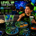 Video Game Birthday Party Supplies, Level Up Gaming Party Decorations for Boys Kids Gamer Party Tableware Set with 10 Paper Plates & Cups, Video Game Controller Birthday Decorations Set of 20 Pcs - Image 8