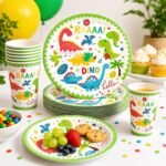 Dinosaur Birthday Party Supplies for Kids, Dino Birthday Decorations with Paper Plates & Cups, Colorful Dinosaur Party Tableware Set for Kids, Dinosaur Theme Party Supplies Set of 20 - Image 3