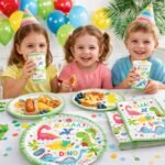 Dinosaur Birthday Party Supplies for Kids, Dino Birthday Decorations with Paper Plates & Cups, Colorful Dinosaur Party Tableware Set for Kids, Dinosaur Theme Party Supplies Set of 20 - Image 4