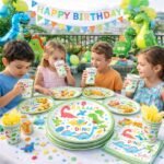 Dinosaur Birthday Party Supplies for Kids, Dino Birthday Decorations with Paper Plates & Cups, Colorful Dinosaur Party Tableware Set for Kids, Dinosaur Theme Party Supplies Set of 20 - Image 5