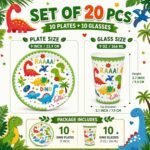Dinosaur Birthday Party Supplies for Kids, Dino Birthday Decorations with Paper Plates & Cups, Colorful Dinosaur Party Tableware Set for Kids, Dinosaur Theme Party Supplies Set of 20 - Image 6