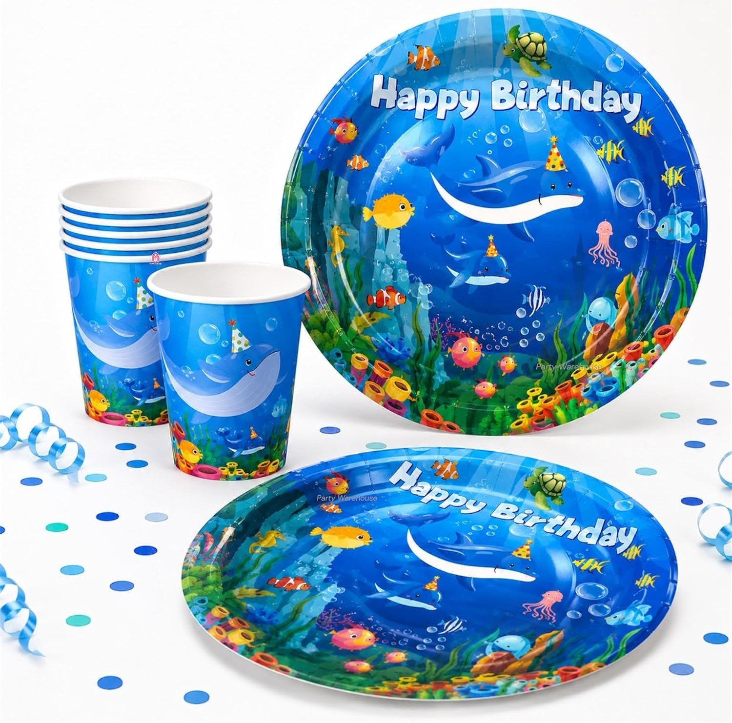 shark1 Under The Sea Birthday Party Supplies for Kids, Ocean Theme Paper Plates & Cups Set, Shark Fish Sea Animal Birthday Tableware, Disposable Party Plates Cups for Boys Girls - 20 Pcs - Image 1