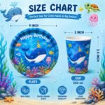 Under The Sea Birthday Party Supplies for Kids, Ocean Theme Paper Plates & Cups Set, Shark Fish Sea Animal Birthday Tableware, Disposable Party Plates Cups for Boys Girls - 20 Pcs - Image 4