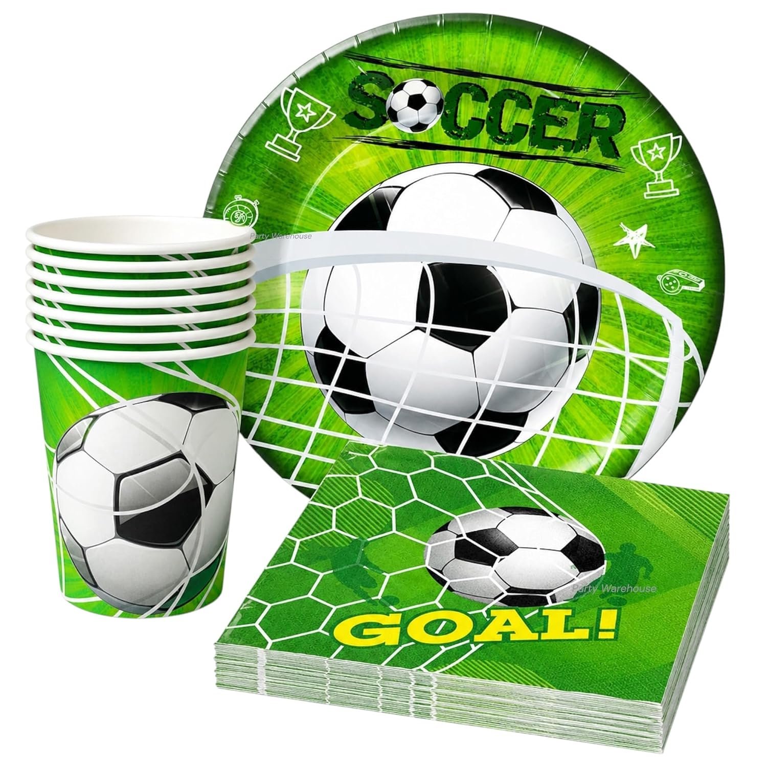soccer1 Football Theme Birthday Party Supplies Set, 10 Paper Plates, Cups and 20 Paper Napkins, Soccer Sports for Boys and Kids, Football Birthday Party Celebration-30 Pcs - Image 1
