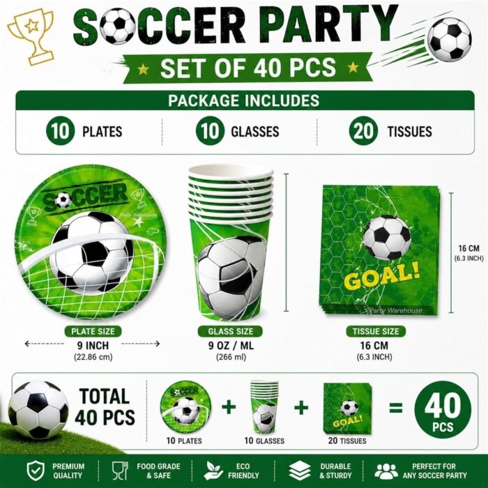 Football Theme Birthday Party Supplies Set, 10 Paper Plates, Cups and 20 Paper Napkins, Soccer Sports for Boys and Kids, Football Birthday Party Celebration-30 Pcs - Image 6