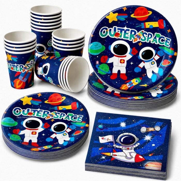 Space Birthday Party Supplies for Kids, Outer Space Party Decorations, Astronaut Birthday Plates, Cups and Napkins, Galaxy Space Party Tableware, Rocket Planet Paper Dinnerware for Boys Girls - 40Pcs - Image 2