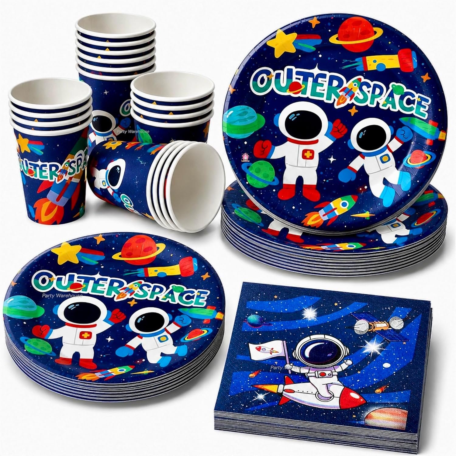 space1 Space Birthday Party Supplies for Kids, Outer Space Party Decorations, Astronaut Birthday Plates, Cups and Napkins, Galaxy Space Party Tableware, Rocket Planet Paper Dinnerware for Boys Girls - 40Pcs - Image 1