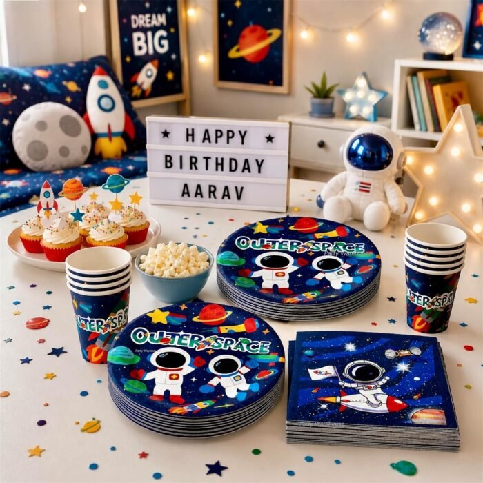 Space Birthday Party Supplies for Kids, Outer Space Party Decorations, Astronaut Birthday Plates, Cups and Napkins, Galaxy Space Party Tableware, Rocket Planet Paper Dinnerware for Boys Girls - 40Pcs - Image 3