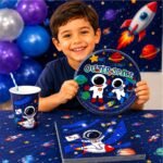 Space Birthday Party Supplies for Kids, Outer Space Party Decorations, Astronaut Birthday Plates, Cups and Napkins, Galaxy Space Party Tableware, Rocket Planet Paper Dinnerware for Boys Girls - 40Pcs - Image 4