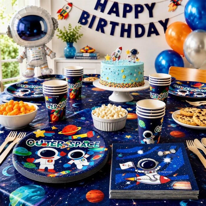 Space Birthday Party Supplies for Kids, Outer Space Party Decorations, Astronaut Birthday Plates, Cups and Napkins, Galaxy Space Party Tableware, Rocket Planet Paper Dinnerware for Boys Girls - 40Pcs - Image 6