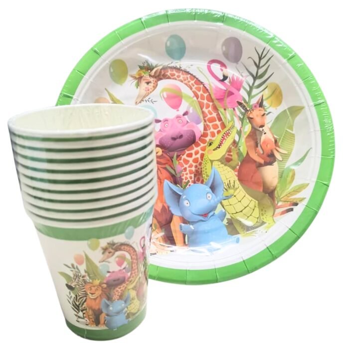 MY PARTY SUPPLIERS® Jungle Theme Birthday Party Disposable Tableware Set – 10 Pcs Plates & 10 Pcs Cups | Animal Theme Paper Plates & Paper Cups for Kids Birthday Party Decoration - Image 2