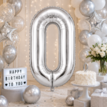 Silver Number 0 Foil Balloon 40 Inch | Large Metallic Number Zero Balloon for 10th, 50th Birthday, Anniversary, Kids Birthday Party Decoration, Photo Backdrop & Celebration Decor - Image 4