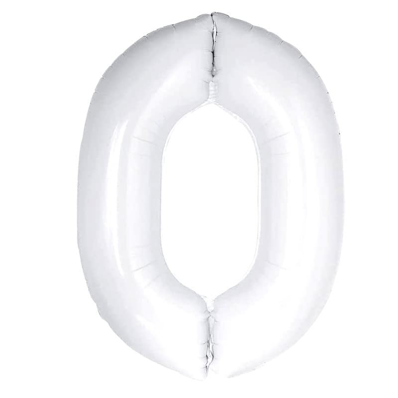 01 32 inch Large White 0 Number Foil Balloon, Number 0 Balloon 10th for Birthday, Anniversary and Party Decorations, White Number Foil Balloons Helium Balloons for Kids Party, Pack of 1 (available 0-9) - Image 1