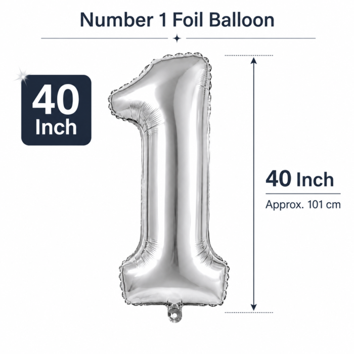 Silver Number 1 Foil Balloon 40 Inch | Large Metallic Number One Balloon for 1st Birthday, Anniversary, Kids Birthday Party Decoration, Photo Backdrop & Celebration Decor - Image 4
