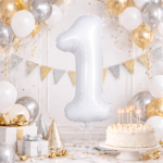 32 inch Large White 1 Number Foil Balloon, Number 1 Balloon for 1st Birthday, Anniversary and Party Decorations, White Number Foil Balloons Helium Balloons for Kids Party, Pack of 1 (available 0-9) - Image 2