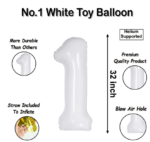 32 inch Large White 1 Number Foil Balloon, Number 1 Balloon for 1st Birthday, Anniversary and Party Decorations, White Number Foil Balloons Helium Balloons for Kids Party, Pack of 1 (available 0-9) - Image 3